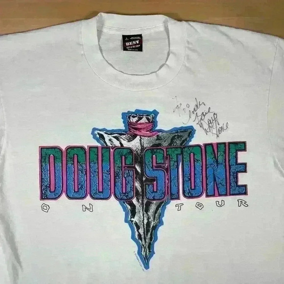 Vintage 1991 Doug Stone on Tour T-shirt SIGNED size Large country artist - Picture 2 of 8